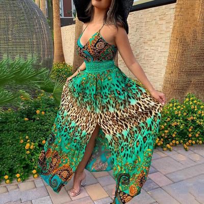 Vestidos largos con vuelo y espalda descubierta con estampado de leopardo de verano para mujer