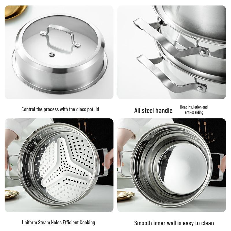 Nerezový parní hrnec s velkou kapacitou: Protiopaření, Vícevrstvý design pro vaření & dušení
