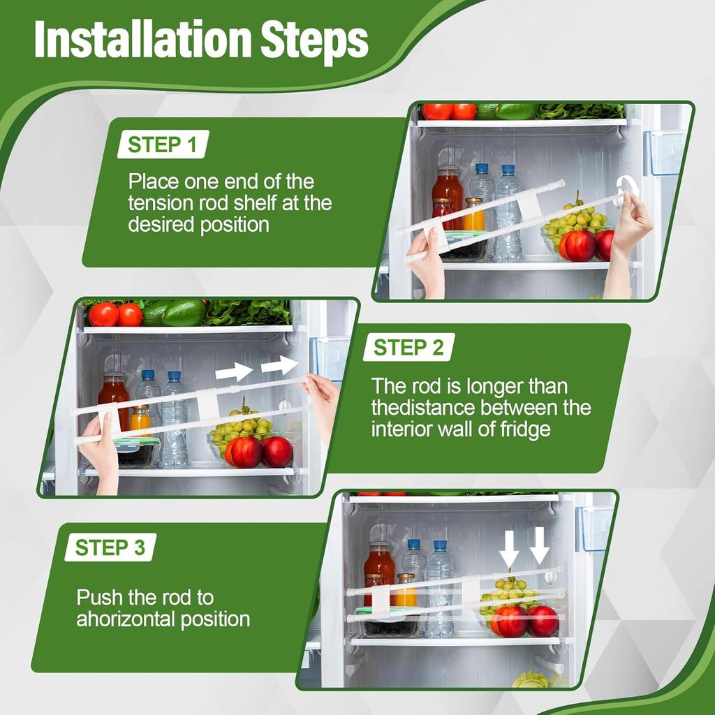 2 Sets Double RV Refrigerator Bars, RV Tension Rods With Adjustable Length - 15.7 To 27.6 Inches, White