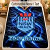 Flannel BlanketNSW Blues Logo Custom Name Text Personalized Soft Warm Throw Blanket Home Decor Gift