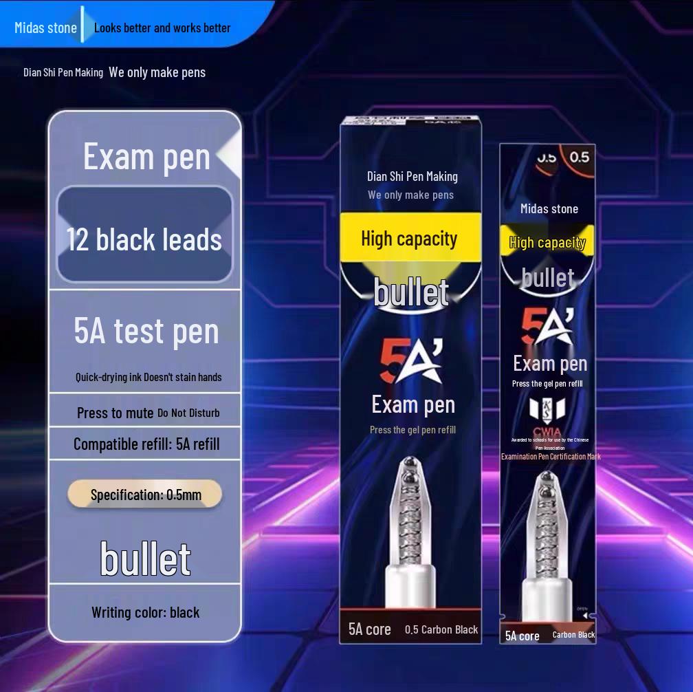 

Dian Shi Silent Gel Pen, Push-Action 0.5mm Black Quick-Dry Press Pen for Exams and Practice. 0.5mm