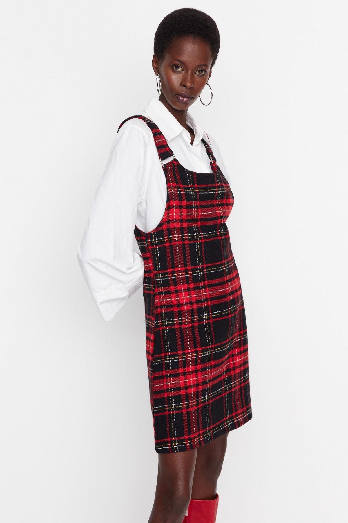 

Красное клетчатое платье-жилет TWOAW20EL0293..