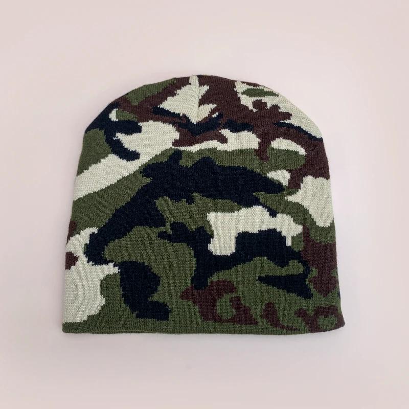 European Camouflage Knitted Hats Color Block Autumn and Winter New Warm Hip Hop Versatile Street Fashion Outdoor Retro Beanies