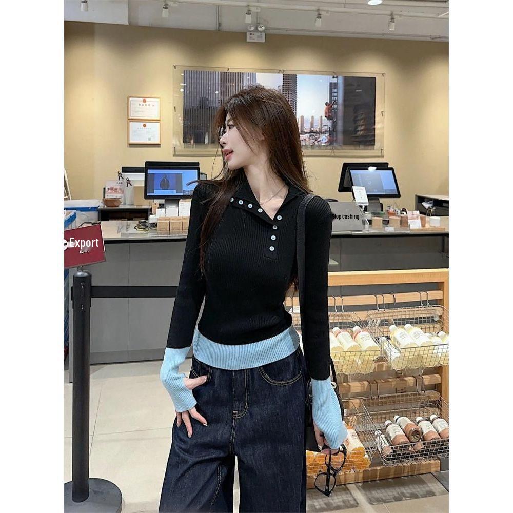 

Women s Slim Fit Color Block Collared Knit Sweater - Winter Intrigue Collection One Size