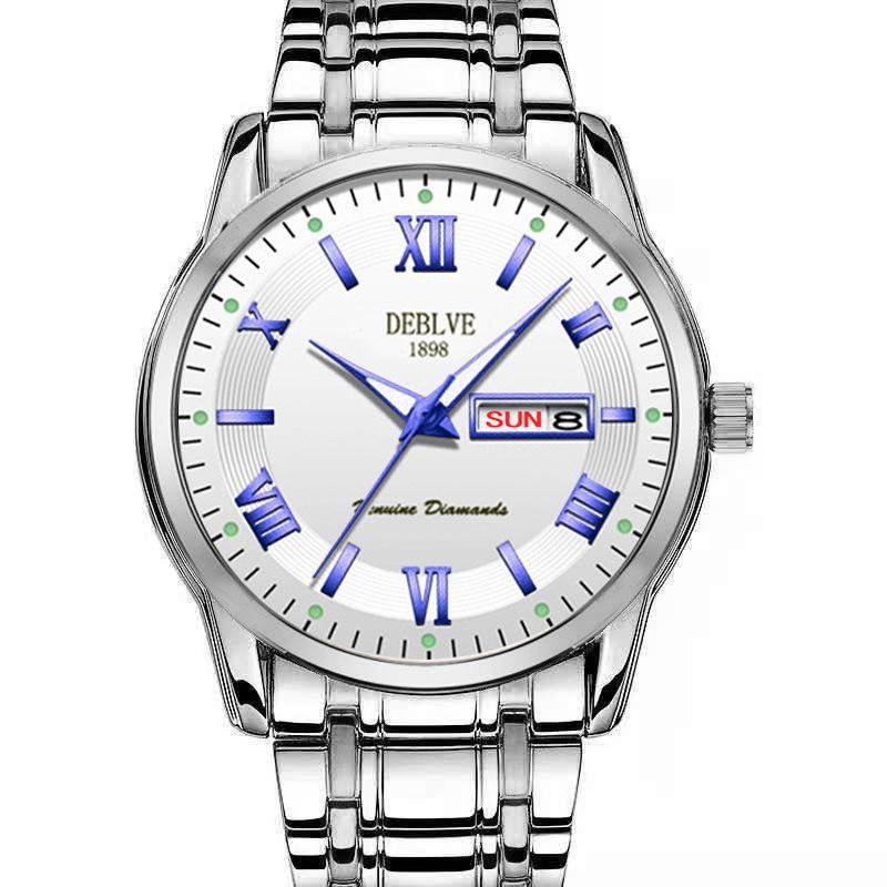 UTHAI New Men's Watch Fashion Trend Double Calendarstainless Steel Stripr Quartz Watch Clock Gift