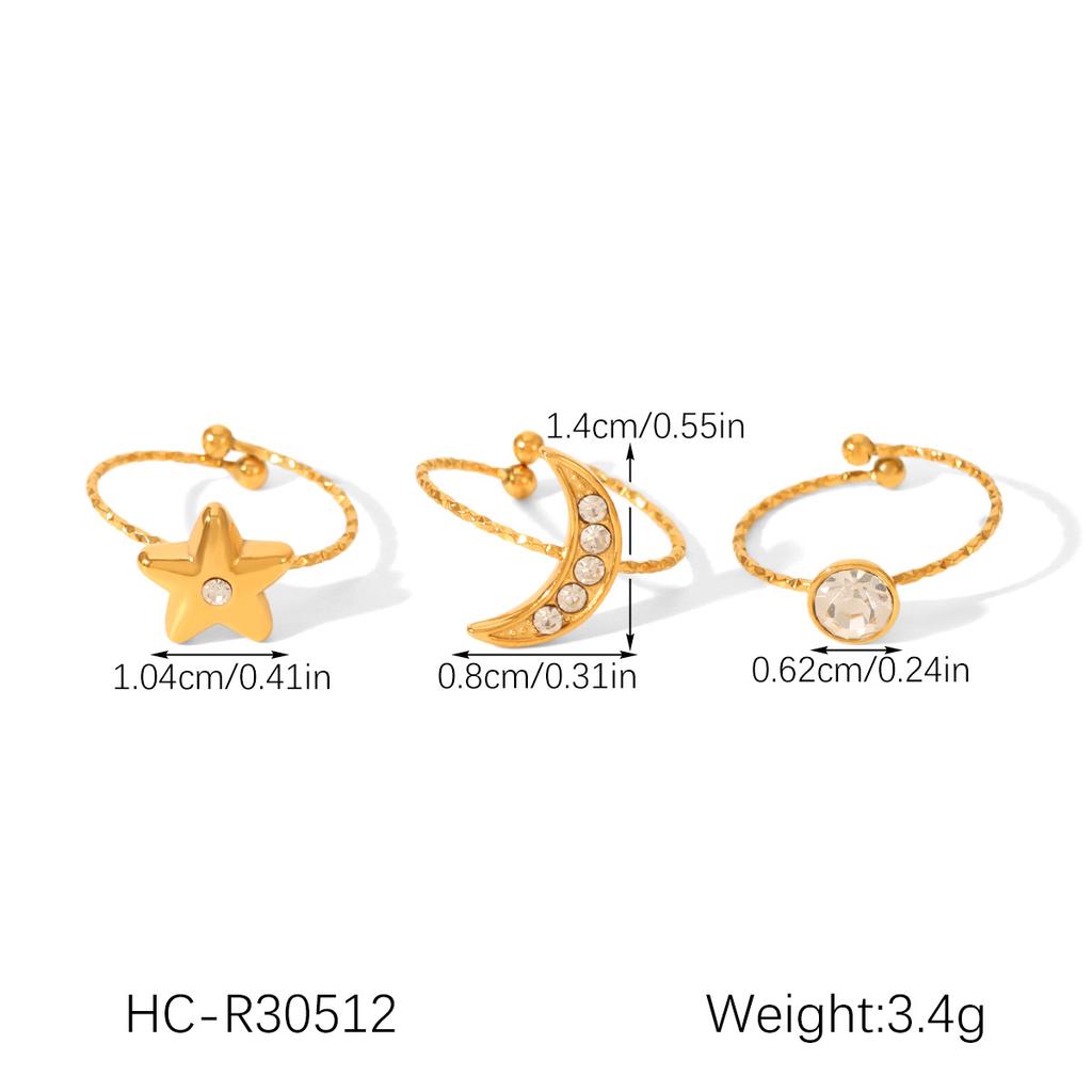 18K Gold Plated Stainless Steel Bowknot Flower Open Ring Set, Instagram Style Zircon Ring for Women, Non-fading