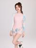 Hao Zhi Lang Women's Pink Long-Sleeve Swimsuit with Boy Shorts - Nylon Swimwear for Pools