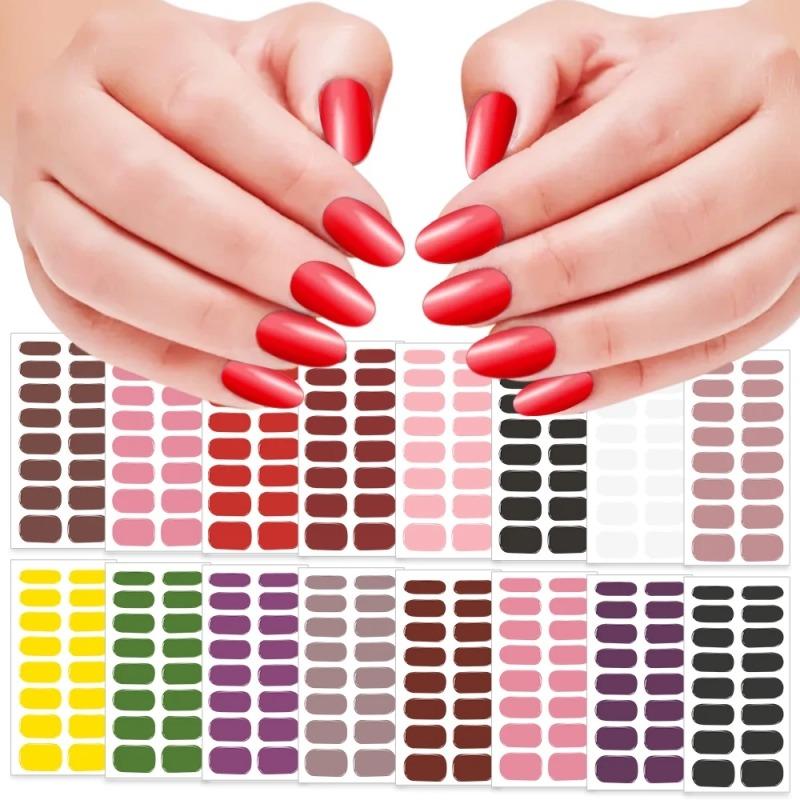16Tips Transparent Semi Cured Gel Nail Patch Strips Pure Color UV/LED Baking Lamp Gel Nail Polish Wraps Full Cover Gel Sticker