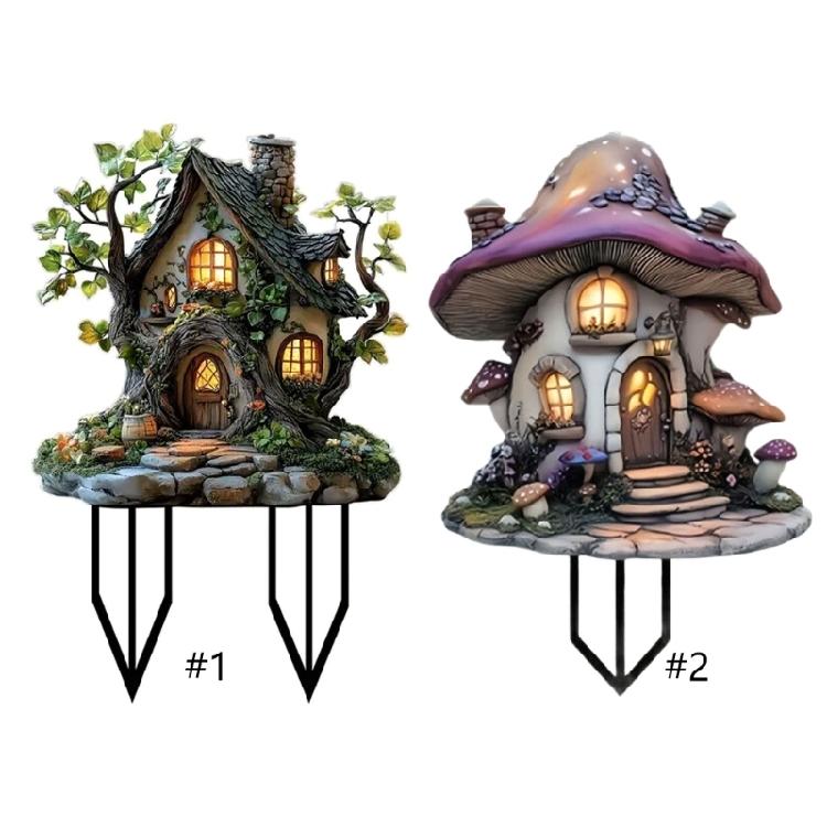 Resins Squirrels House Lawn Stake for Backyard Patios Decoration Easy Ground Insertion Outdoor Garden Decoration
