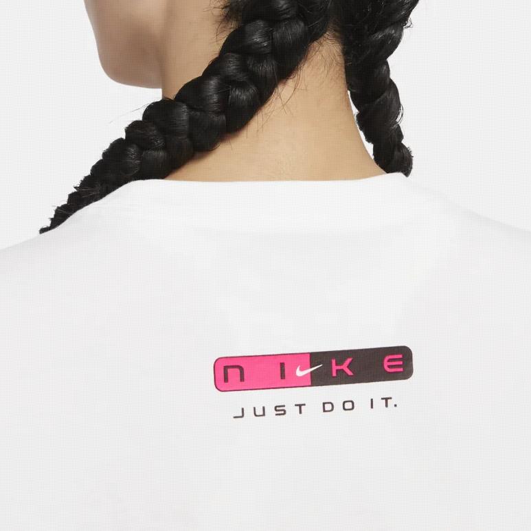 Nike Sportswear Straight Cut Logo Print Casual Loose Short Sleeve Drop Shoulder T-Shirt Women Tops White DX6291-100
