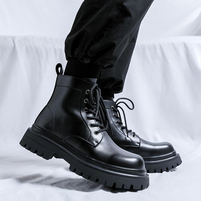 Men Fashion Party Banquet Dress Autumn Winter Boots Lace-up Natural Leather Shoes Cowboy Platform Boot Handsome Ankle Botas Mans