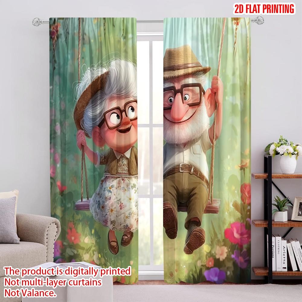 

2pcs,2D plane printing Curtain Fabric Whimsical Grandparents Love 100% Polyester (without rod) Decorations For Home for Bedroom, 52.50 × 116.00 cm 2 pcs