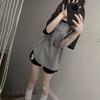 Girls Y2K Tops Cartoon Black Grey Loose T-shirts For Women Casual Tees Long Round Neck Simple Female T-shirts Workout Street Wear Women's T-shirts