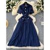 French Socialite Small Dress Women Classic Style Fancy Short Sleeve Lace Tops + Sleeveless Chiffon Pleated Dress