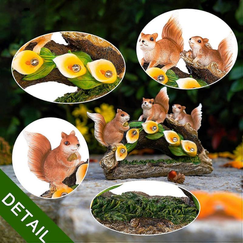 Garden Squirrel Figurines, Garden Art For Fall Winter Garden Decor, Solar Statue Outdoor
