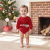 Christmas Baby Girl Red Romper - Cartoon Bow & Embroidery, Long Sleeve.