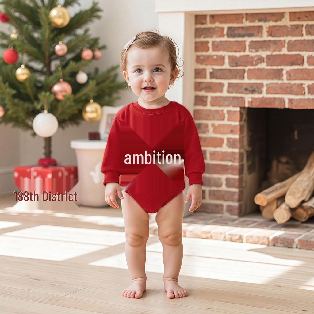 Christmas Baby Girl Red Romper - Cartoon Bow & Embroidery, Long Sleeve.