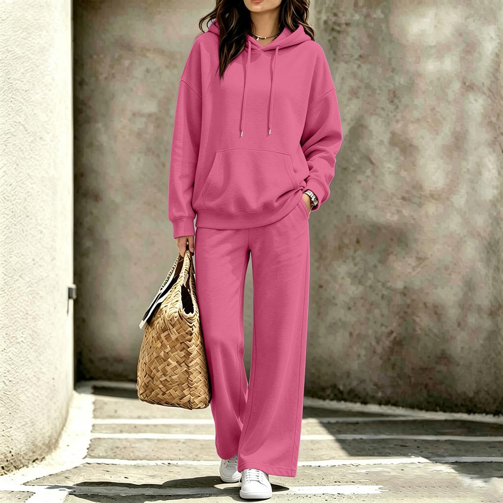 Women's Casual Hooded Sweatshirt and Pants Set with Pockets for Fall and Winter