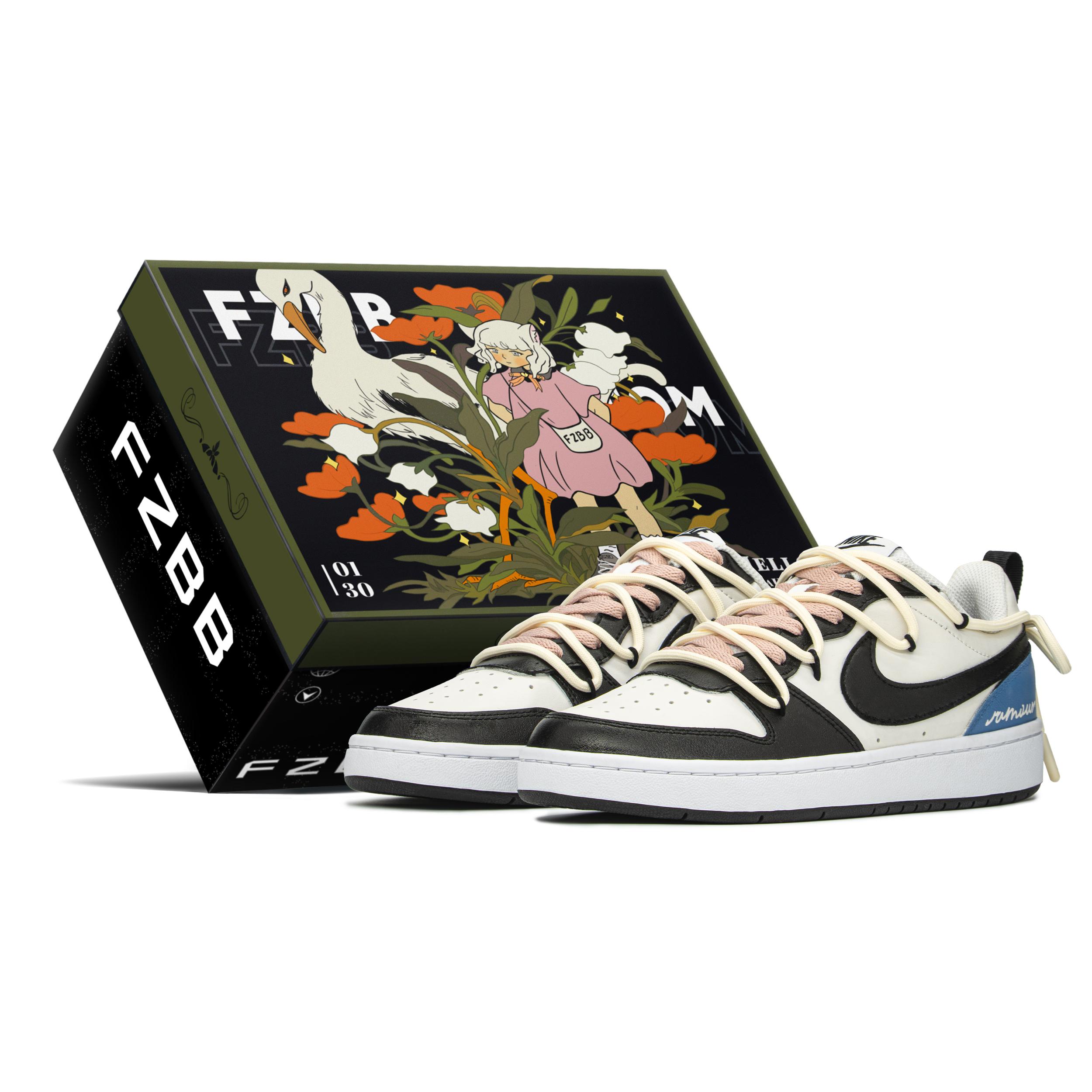 Nike Court Borough Low top Skateboard Shoes GS Black Blue BQ5448-104(TeamA-S-BOX) cm