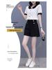 Women's Summer Color Block Doll Collar Two-Piece Set: Short Sleeve Top & Shorts