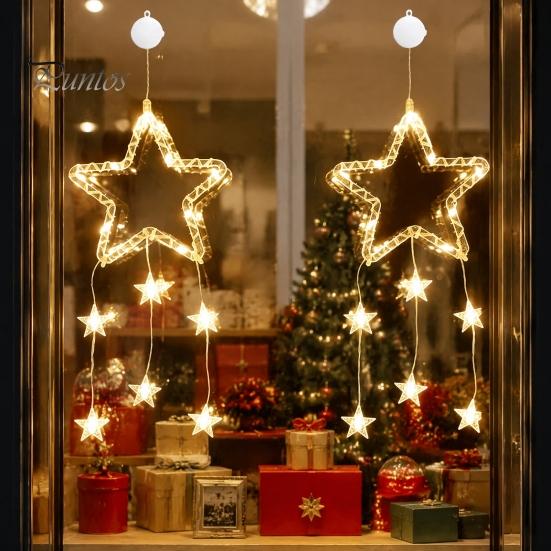 Gift for Holiday Decoration LED Christmas Window Star Decoration, Battery Operated Hanging Warm String Lights Lighted Shaped Light Walls, Windows,