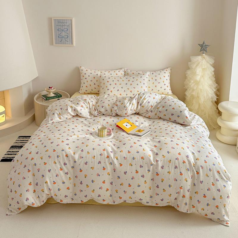 Pastoral Style Class A Maternal Infant Grade Cotton Double-Layer Yarn 4-Pcs Set Dormitory Cotton 3-Pcs Set Bed Sheet Quilt Cover Bedding