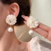 Light Luxury Mesh Flower Stud Earrings Jewelry Gift Fabric Art Pearl Drop Earrings  Sweet