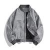 Men Vintage Baseball Jacket Loose Fit Casual Bomber Jacket Spring Autumn Solid Color Zip Up Outerwear