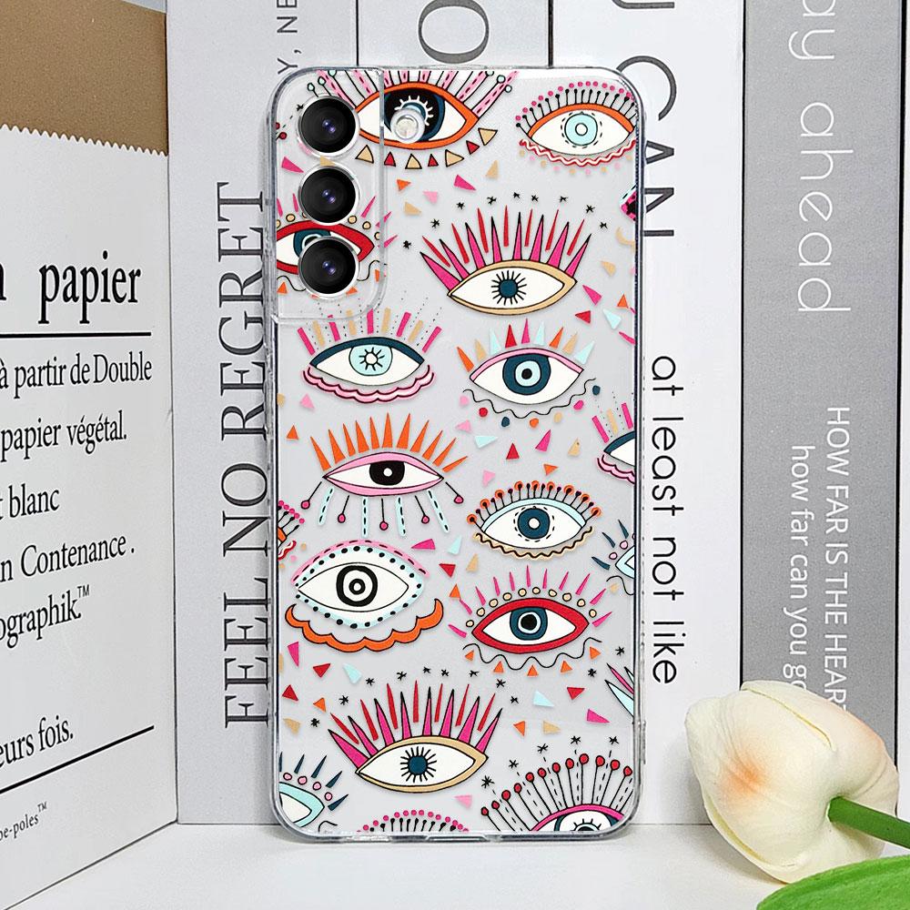Lucky Eye Blue Evil Eye Print Phone Case for Samsung Galaxy S23 FE S22 Plus S21 S24 S25 Ultra Clear Soft Silicone Covers Fundas