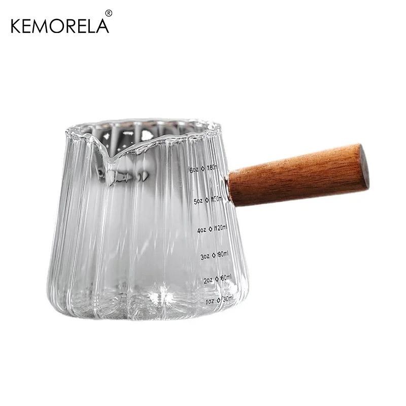 Drewniany Uchwyt Pojedynczy i Podwójny Wylot Mały Kubek do Mleka 90/120/180ML Kubek do Kawy i Mleka Włoskie Szkło Kubek Pomiarowy do Kawy Pionowy