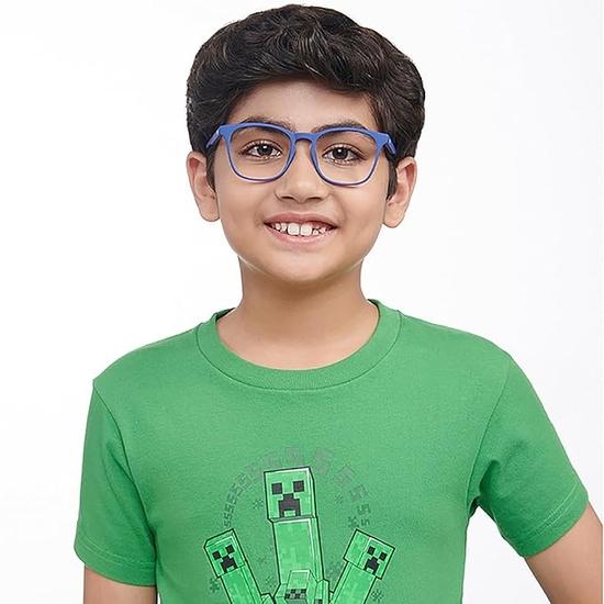 HUSTLR Zero Power Bluecut & Antiglare Computer Eyeglasses | Blue Full Rim Square  | Peyush Bansal Glasses | For Kids Age 8-12 Yrs | HP D15011L