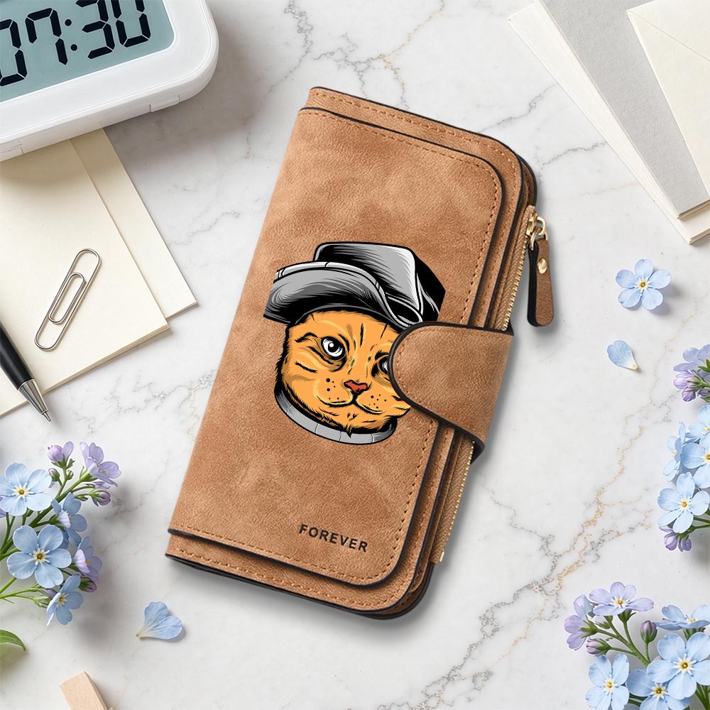 Stylish Cat Pattern Long Wallet Forever Portable Card Holder Fashion Purse for Daily Use