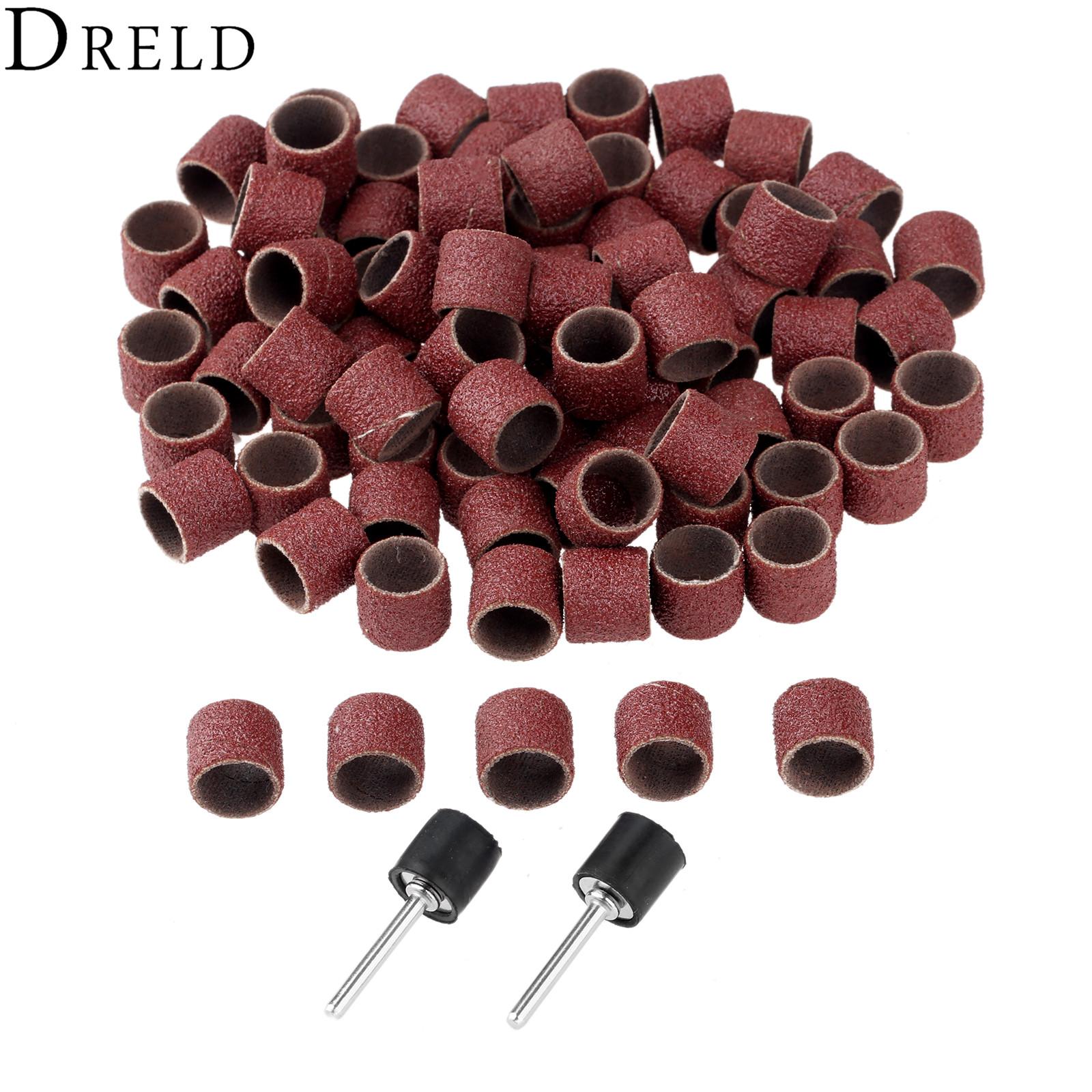 

DRELD 100Pcs 12.7mm 1/2 Drum Sanding Band Nail Drill Bits + 2Pcs Band Mandrel 1/8 3mm Shank for Rotary Tool Dremel Accessories 600
