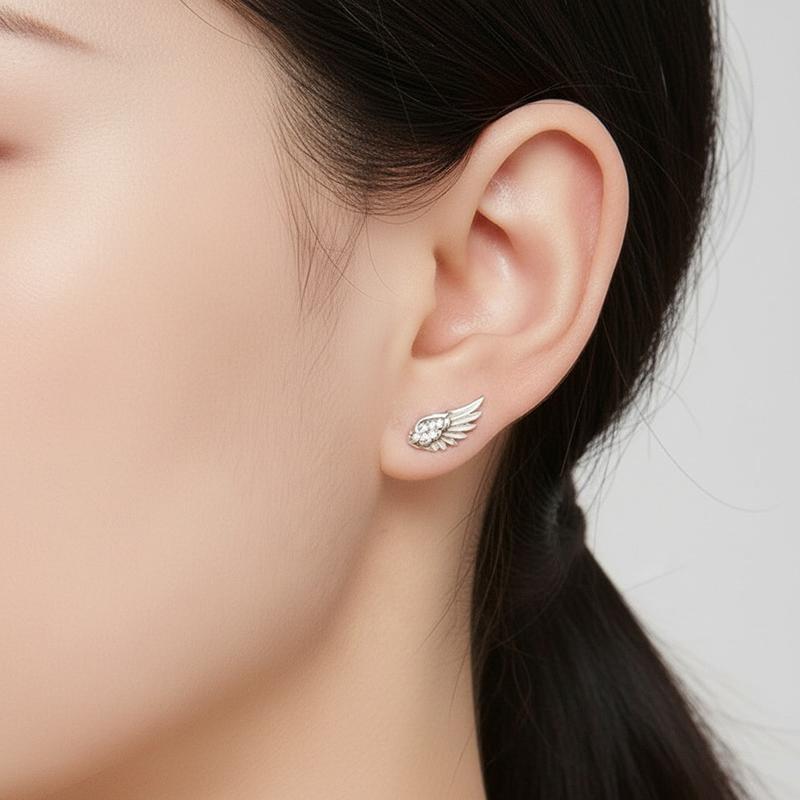 Fashion Zircon Wing Stud Earrings For Women Luxury Shiny Creative Angel Wings Silver Color Ear Studs Jewelry Gifts