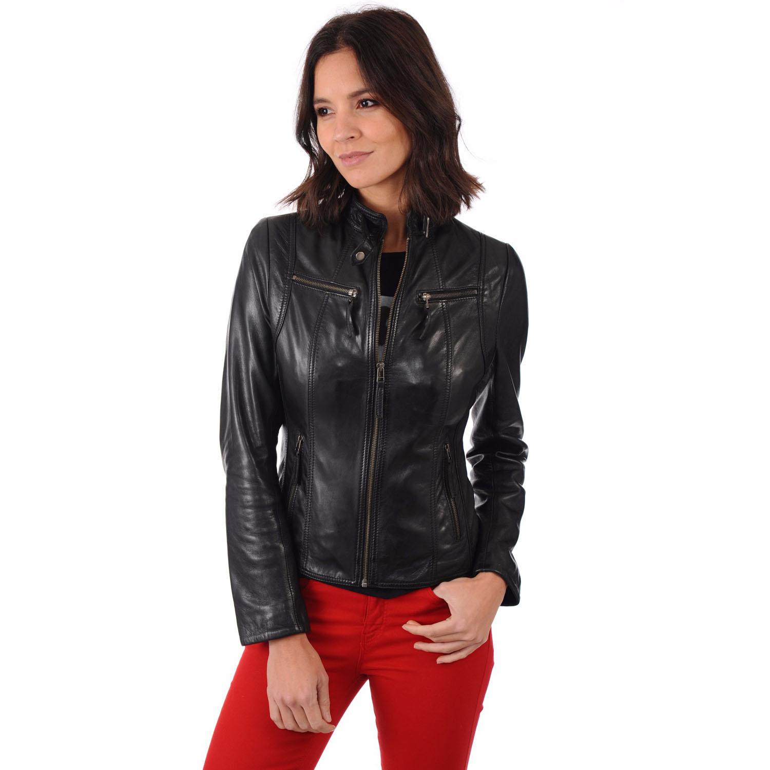 

SKINOUTFIT Women s Soft Real Leather Jacket Motorcycle Black Biker Slim Fit Lambskin Jacket M чорний