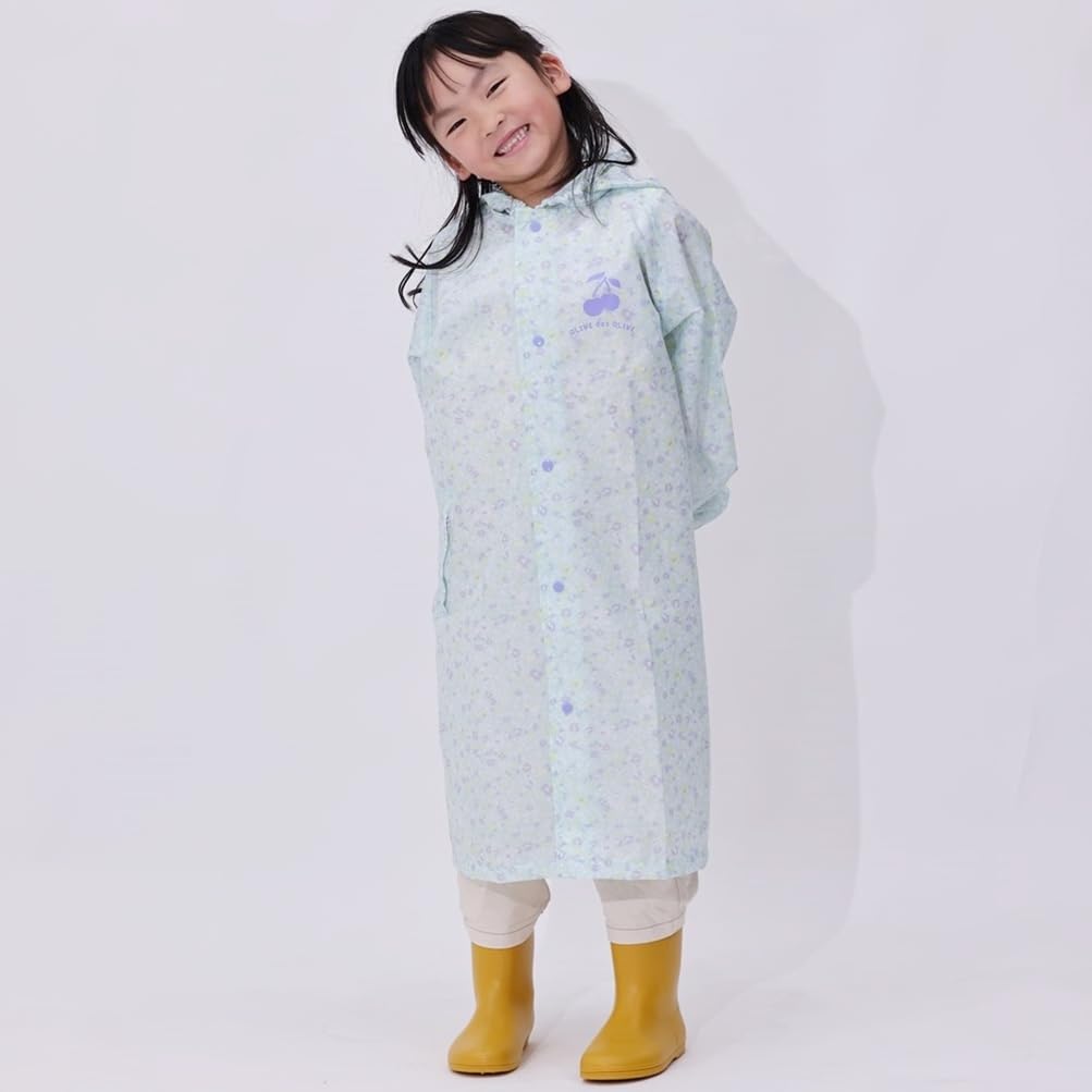 ogawa Des 130cm Kids' Raincoat, Olive, Mint/Floral Print,