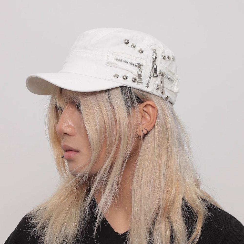 Zippers Metal Rivet Flat Top Hat Y2k Newsboy Cap Fashion Equestrian Hat Autumn