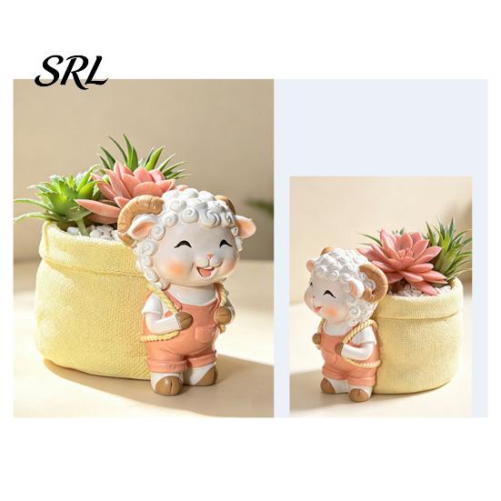 Healing Style Plant Holder Cute Lamb Planter, Cartoon Sheep Carring Bag Pot, Desk Decorative Ornament Small Resin Flower Pot for Succulents,