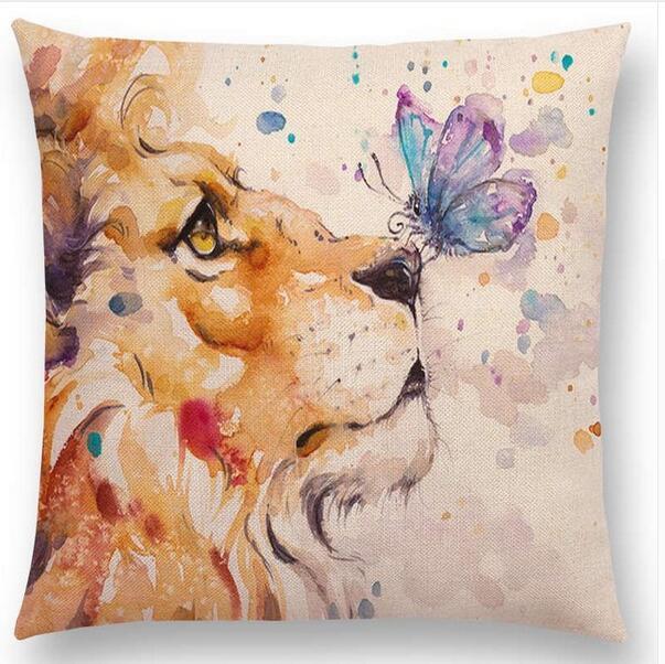 

Flowers Watercolor Lion Butterfly Lane Bird Wren Cushion Cover Case Pillow 4