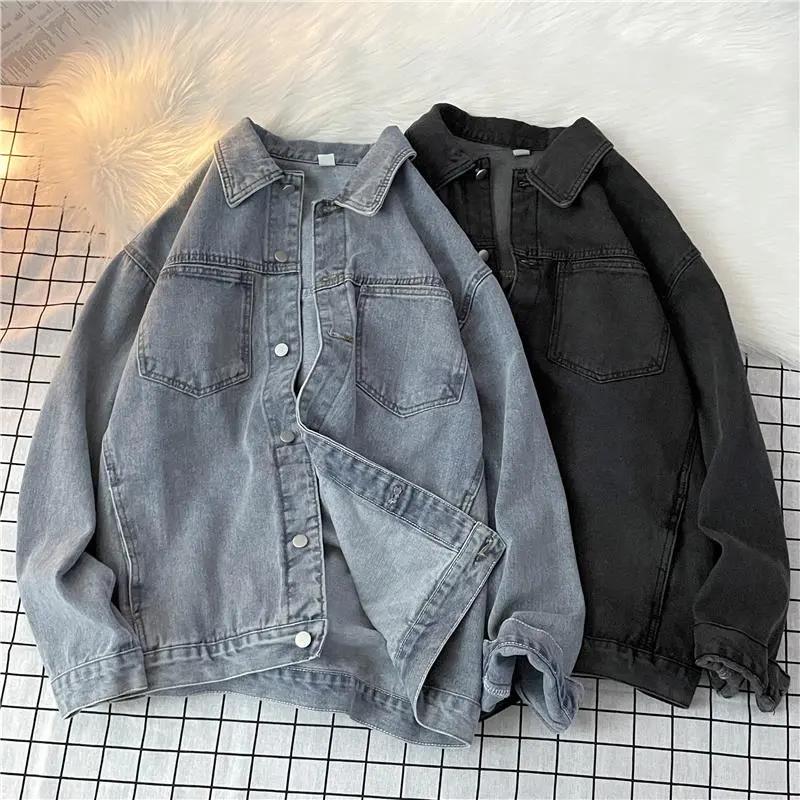 Men's Spring/Fall Causal Distressed Denim Jacket Student-Style Collared Workwear Jacket