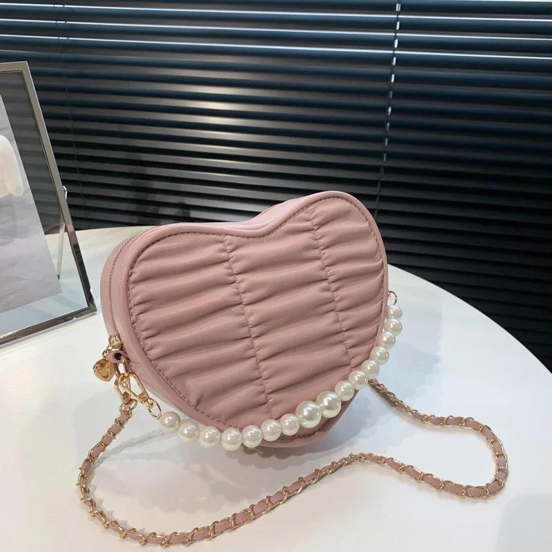 Sewing Thread Love Shape Pleats Zipper Fashion Women's Shoulder Bags  Versatile Style New PU Hot Sale Crossbody Bags