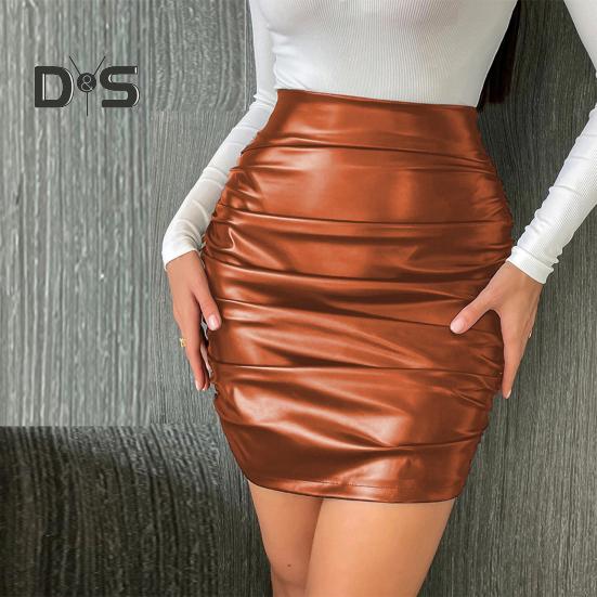 Damen-Etuirock, Kunstleder, hohe Taille, plissiert, Reißverschluss, einfarbig, glatt, atmungsaktiv, Clubwear, schmale Passform, dünn, für Damen, Party, Minirock