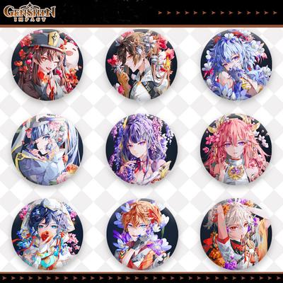 9pcs/set Anime Ganyu Zhongli Hutao Broochs Genshin Impact Souvenir Badges Collectible Ornaments