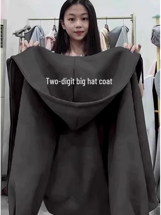 Damen Koreanischer Lazy Style Schweres Fleecegefüttertes Kapuzen-Sweatshirt Cardigan für Frühherbst 2025