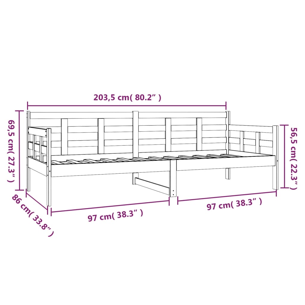 Daybed In Black Solid Pine Wood 80 X 200 Cm