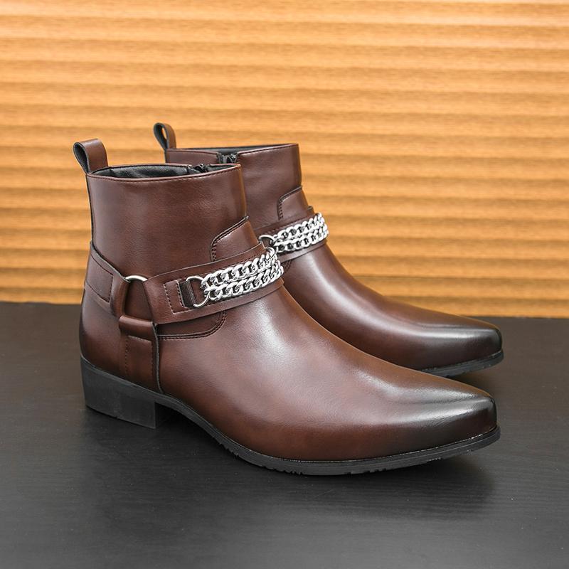 Winter Business Men Chelsea Boots Black Brown Men Comfortable Fashionable Pointed Rider Boots Outdoor Training Boots Sizes 38-46