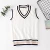 V-neck Knitted Sweater Vest for Women Autumn Winter 5XL Plus Size Cotton Thicken Sleeveless Pullover Preppy Style Fashion Clothing
