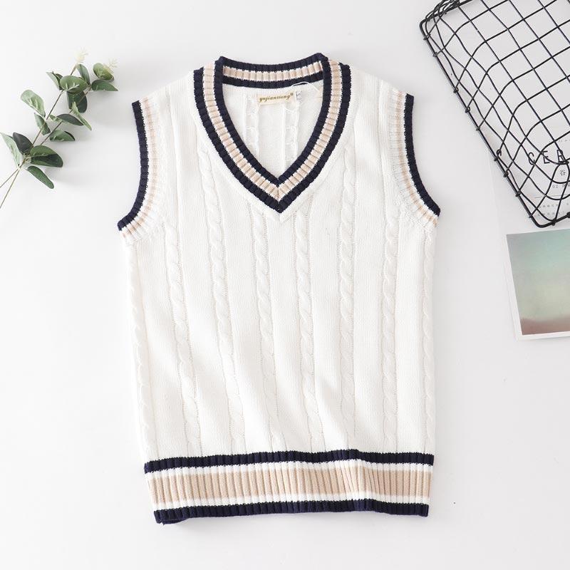 V-neck Knitted Sweater Vest for Women Autumn Winter 5XL Plus Size Cotton Thicken Sleeveless Pullover Preppy Style Fashion Clothing