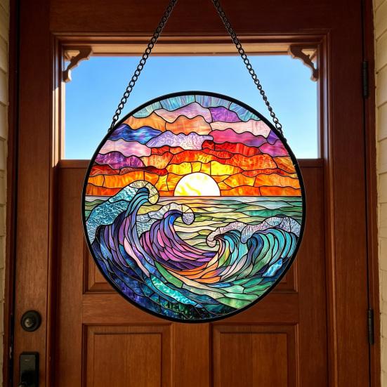 Gekleurd Glas Raam Hangdecoratie Rond Zonenvanger Paneel Huis Kantoor Woonkamer Tuin Binnenplaats Venster Hangend Ornament