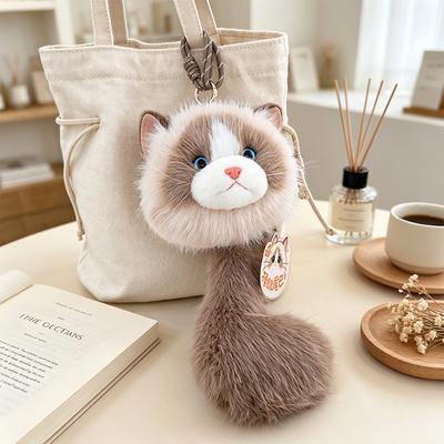 33Cm Cute Ragdoll Cat Plush Toy Pendant Fluffy Sound Making Kitten Keychain White Black Gray Brown Stuffed Animal Doll Gift Kids